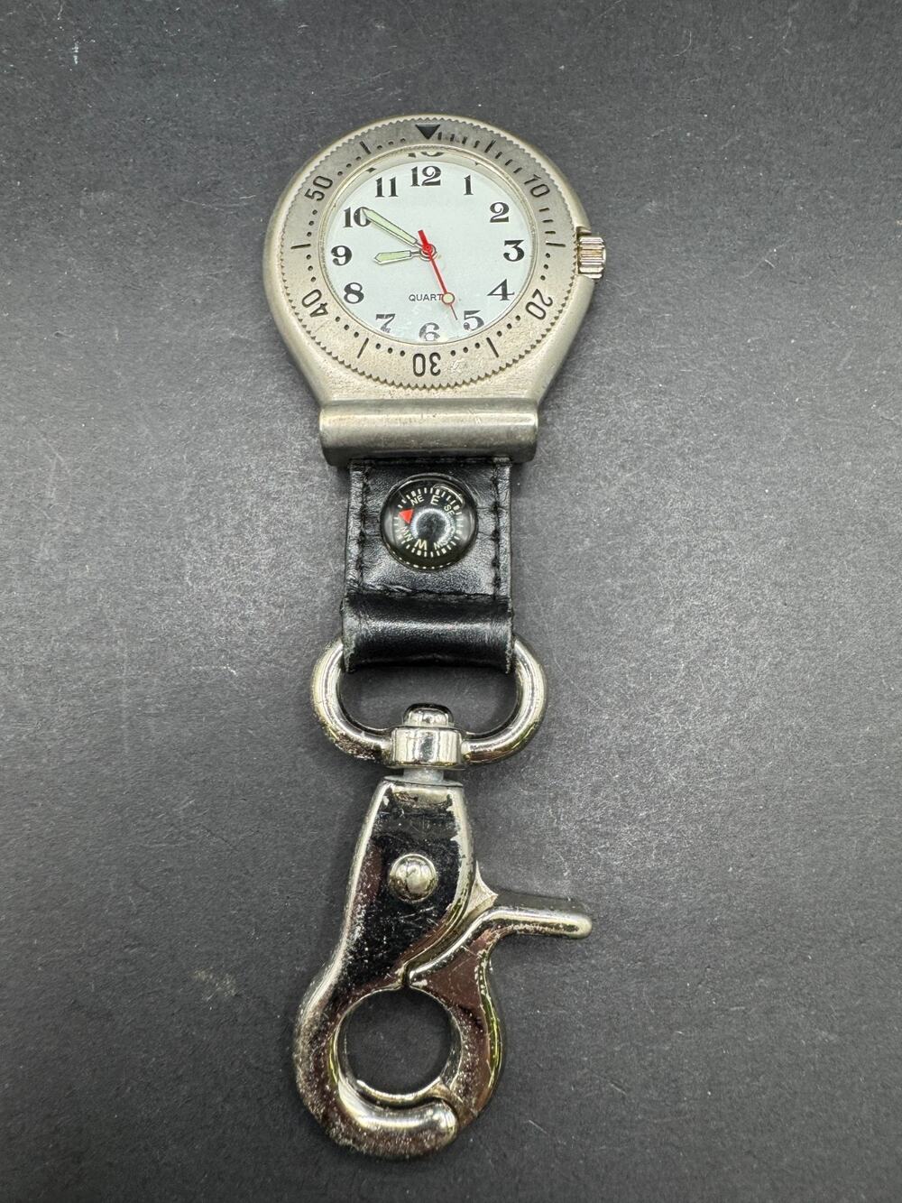 Croton Key Ring Watch Mens White Dial Silver Tone Compass 38MM 3ATM